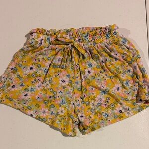Yellow Floral Elastic-Waist Girls Shorts